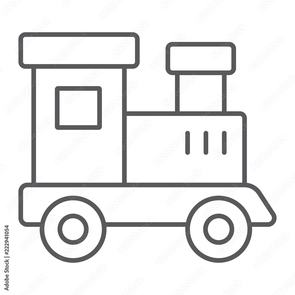 Train toy thin line icon, child and railroad, locomotive sign, vector graphics, a linear pattern on a white background. Train toy thin line icon, child and railroad, locomotive sign, vector graphics, a linear pattern on a white background.