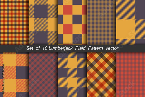 Set of 10 options tartan seamless pattern backgrounds. Autumn color panel plaid.