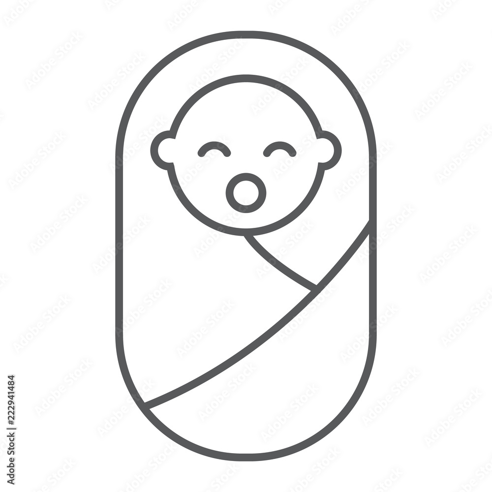 New born baby thin line icon, child and newborn, toddler sign, vector graphics, a linear pattern on a white background. New born baby thin line icon, child and newborn, toddler sign, vector graphics, a linear pattern on a white background.