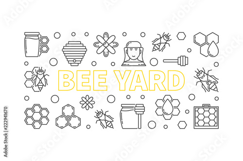 Bee Yard vector outline horizontal banner or illustration
