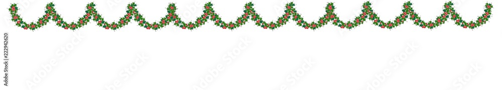 Christmas seamless border with holly leaves, holly berries. Decorative design element