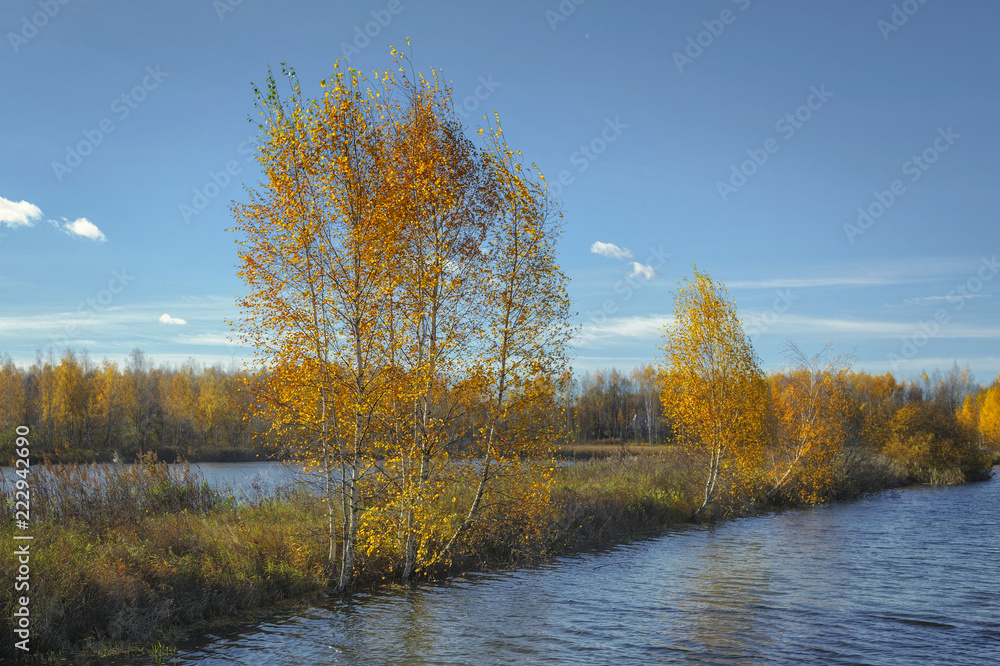 autumn landscape with lake and trees autumn landscape with lake and trees