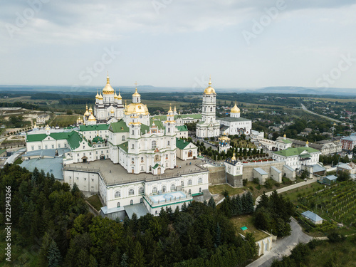 Aerial view to Dormition Pochayiv Lavra in Ukraine