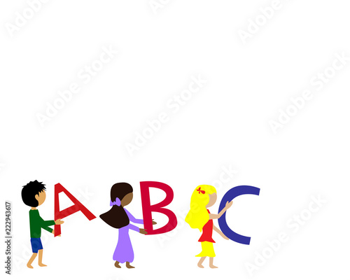 Kinder tragen große Buchstaben ABC