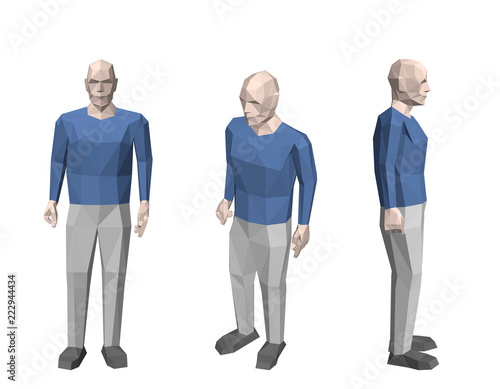 Standing low poly man. Isolated on white background.