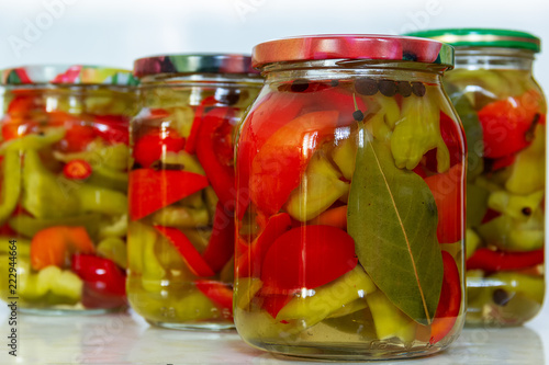 canned sweet pepper in glass jars