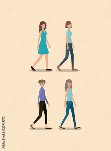 group of women walking characters