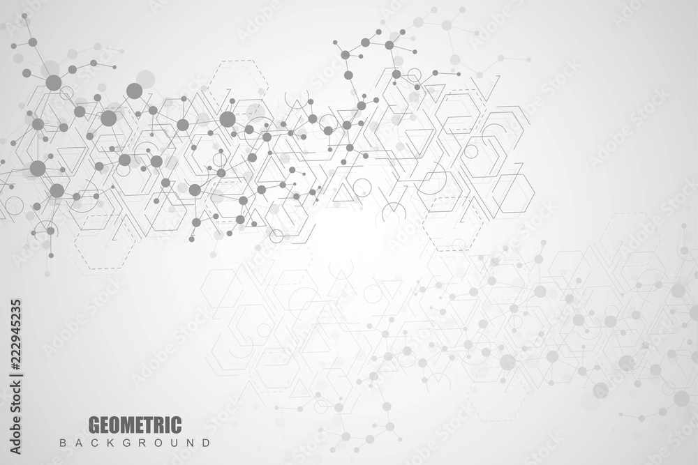 Science network pattern, connecting lines and dots. Modern futuristic virtual abstract background molecule structure for medical, technology, chemistry, science. Scientific hexagonal vector