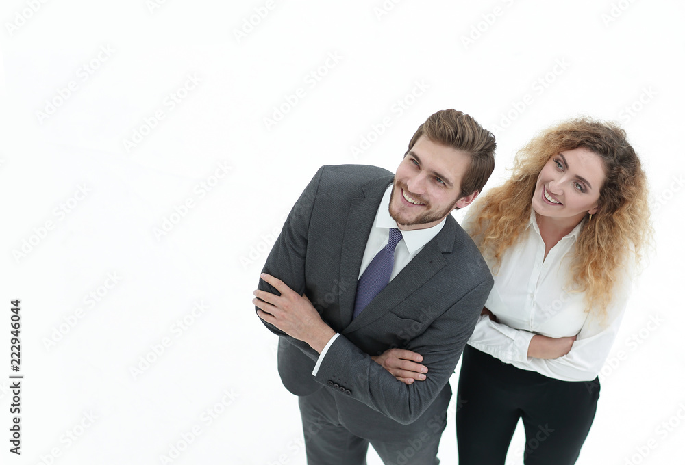 two smiling employee isolated on white two smiling employee isolated on white