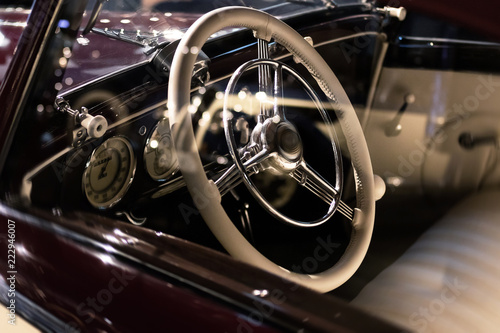 Steering wheel and part of interior of the retro