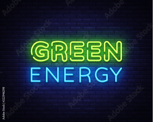 Green Energy neon sign vector. Eco Energy Design template neon sign, Ecology light banner, neon signboard, nightly bright advertising, light inscription. Vector illustration
