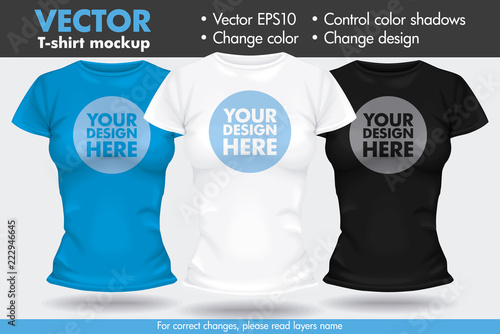 Replace Design, Change Colors Mock-up T-shirt Template Female Woman Vector