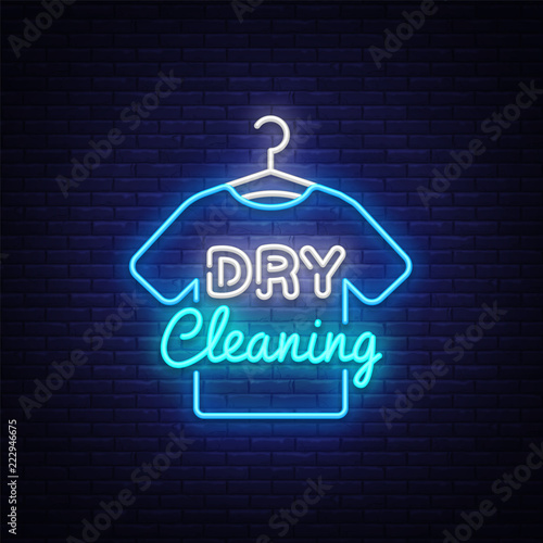 Dry Cleaning neon sign vector. Dry Cleaning Design template neon sign, light banner, neon signboard, nightly bright advertising, light inscription. Vector illustration