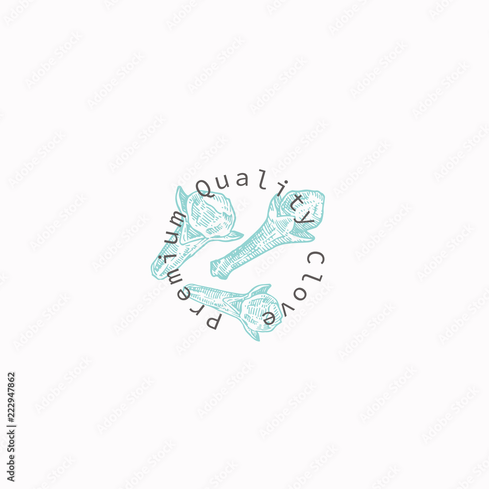 Premium Quality Clove Abstract Vector Sign, Symbol or Logo Template. Elegant Hand Drawn Clove Flower with Retro Typography. Vintage Luxury Emblem. Premium Quality Clove Abstract Vector Sign, Symbol or Logo Template. Elegant Hand Drawn Clove Flower with Retro Typography. Vintage Luxury Emblem.