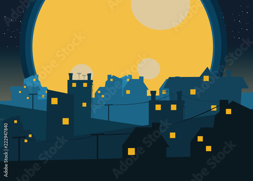 big moon in city vector illustration 