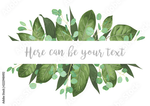 Wedding invite invitation card vector floral greenery design. Forest greenery, herbs, eucalyptus, leaves lilly, botanical green. Greeting Watercolor