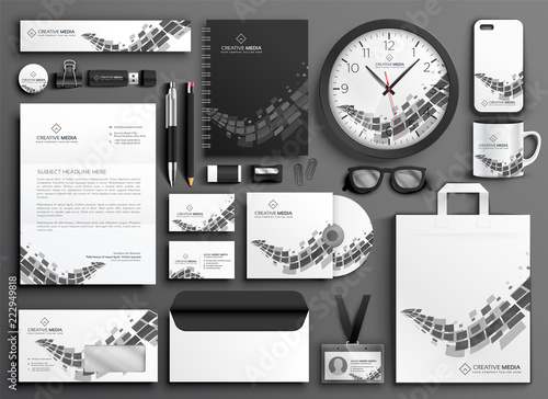 abstract black and white business stationery set