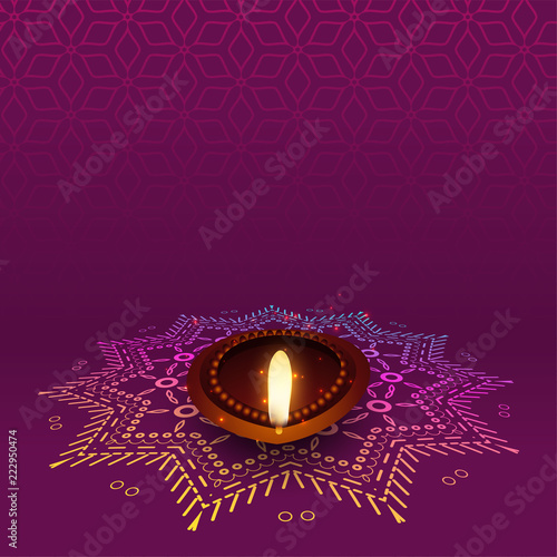 lovely diwali diya with rangoli design
