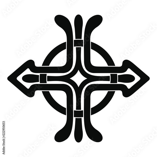 Celtic cross tattoo with national ornament as interlaced ribbon isolated on white background.