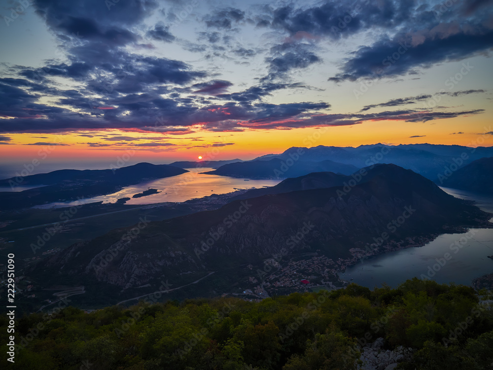 Panoramic view on Kotor bay, Montenegro at sunset
