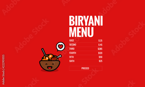 Choose Your Biryani Menu Design Vector Illustration