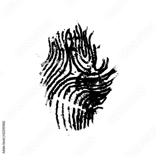 Grunge imprint of human finger, simple black icon isolated on white