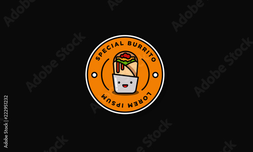 Burrito Badge and Sticker Vector Illustration in Flat Style Line Art