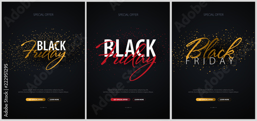 Set of Black Friday Sale Calligraphic banners. Vector Illustration.
