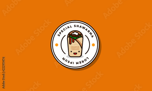 Shawarma Badge and Sticker Vector Illustration in Flat Style Line Art