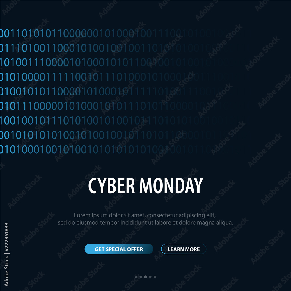 Cyber Monday Sale banner with binary code. Vector Illustration. Cyber Monday Sale banner with binary code. Vector Illustration.