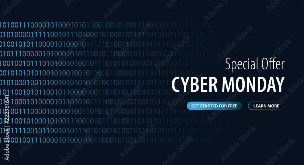 Naklejka premium Cyber Monday Sale banner with binary code. Vector Illustration.