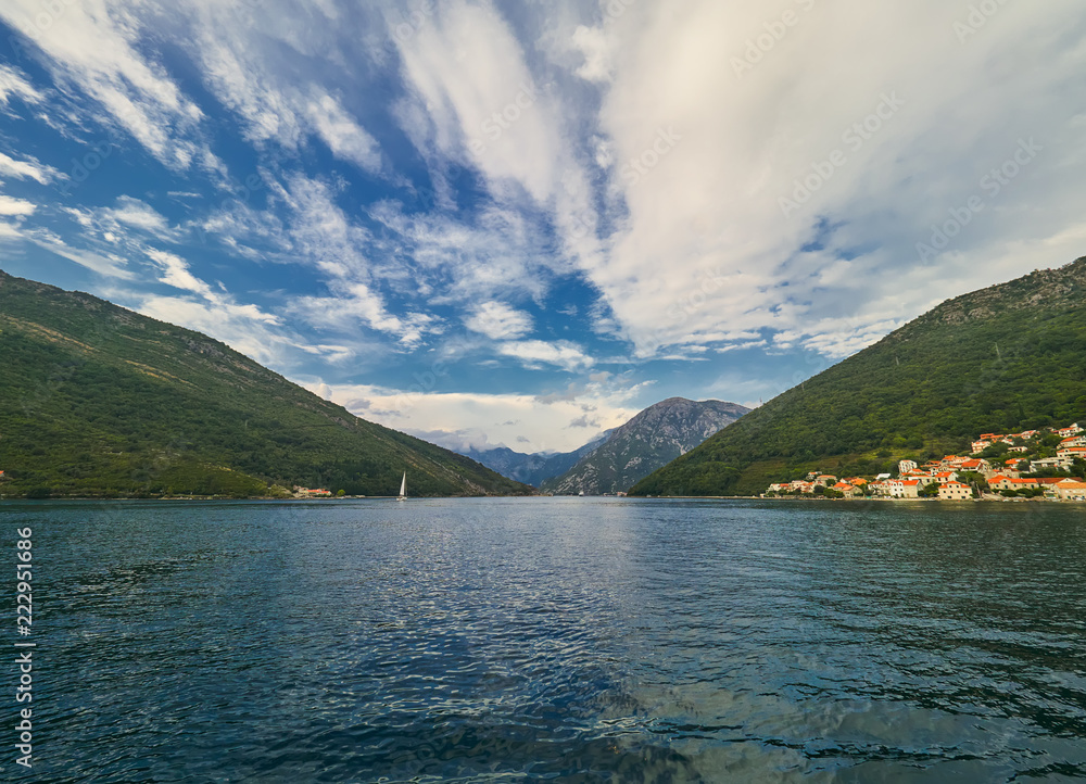 Landscape of Kotor bay in Montenegro. Mountain, sea, nature
