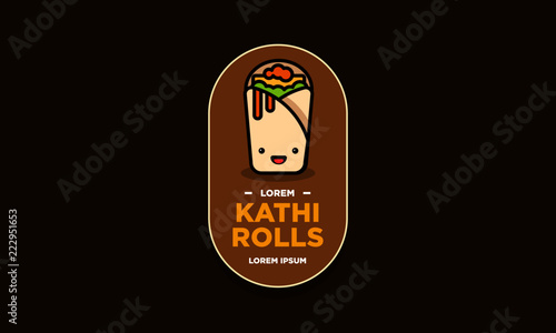 Kathi Badge and Sticker Roll Vector Illustration in Flat Style Line Art