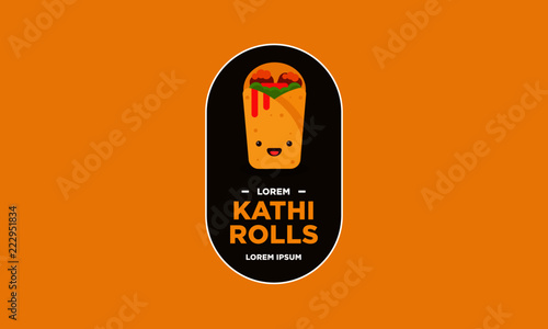 Kathi Badge and Sticker Roll Vector Illustration in Flat Style Line Art