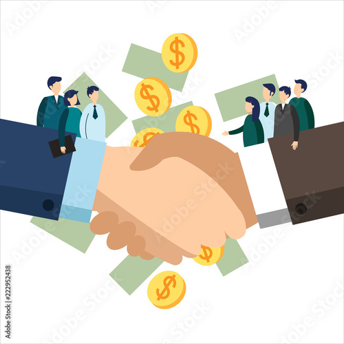 Handshake of team workers. Business make deal metaphor in minimalistic flat style. Cartoon vector illustration