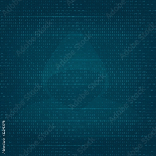 Silhouette of a man in a hood on the background of binary code