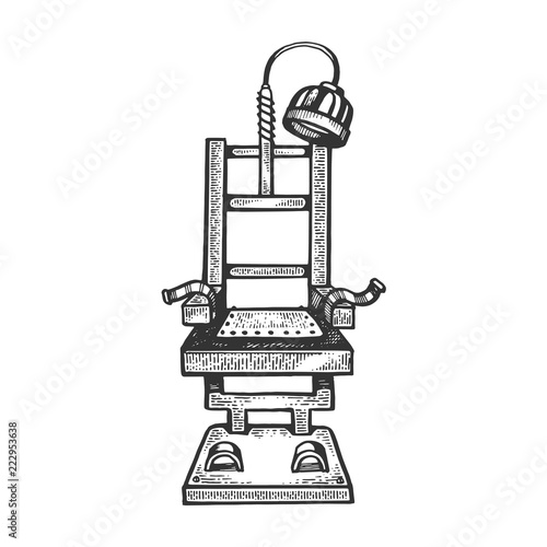 electric chair engraving vector illustration. Scratch board style imitation. Black and white hand drawn image.