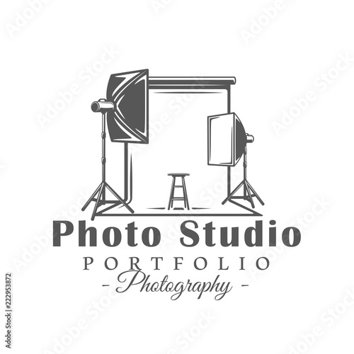 Photo studio label isolated on white background