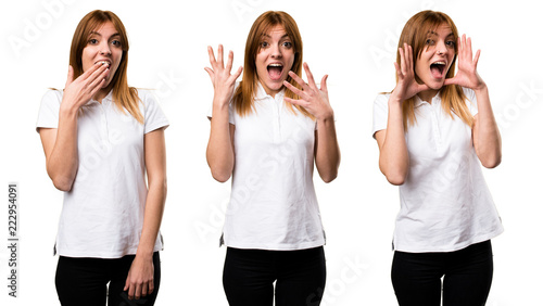 Set of Beautiful young girl making surprise gesture