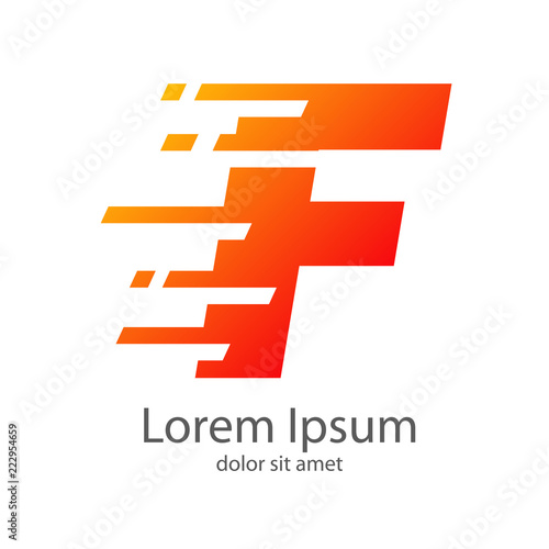 Logotipo letra F estilo velocidad color naranja