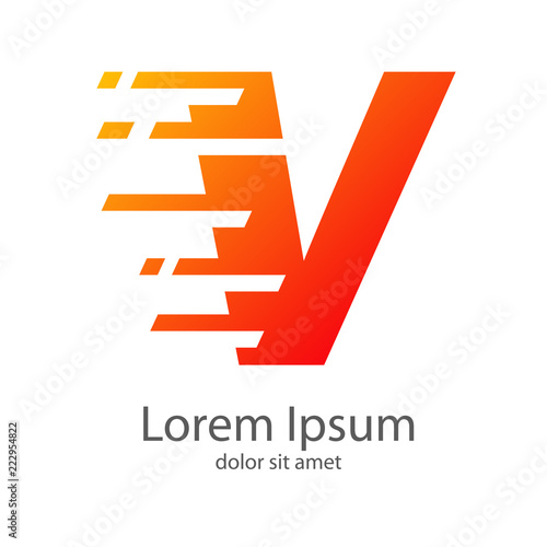 Logotipo letra V estilo velocidad color naranja