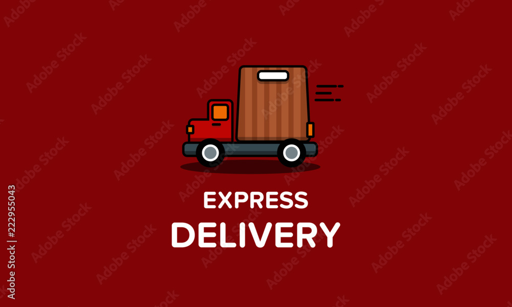 Express Delivery Sticker with Truck and Bag Vector Illustration