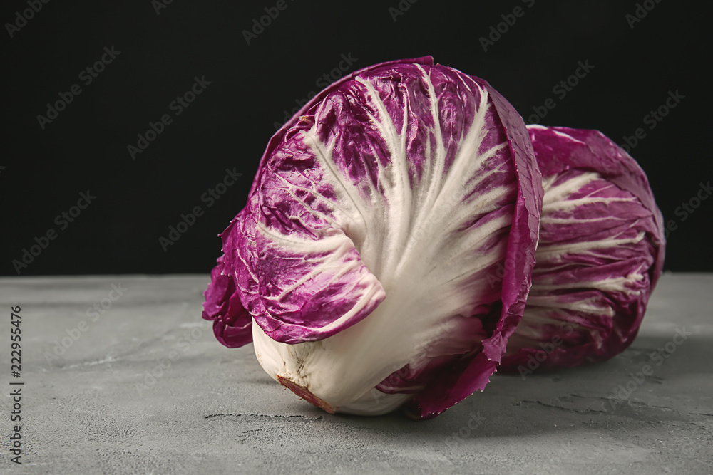 Obraz premium Ripe red cabbages on grey table