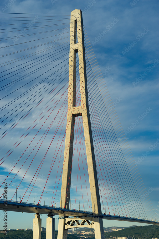 landscape with a view of the architecture of the Russian bridge. Vladivostok, Russia landscape with a view of the architecture of the Russian bridge. Vladivostok, Russia