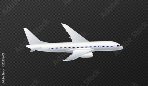 Vector illustration of white passenger airliner isolated on transparent background