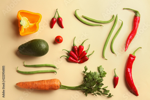 Flat lay composition with different vegetables on light background