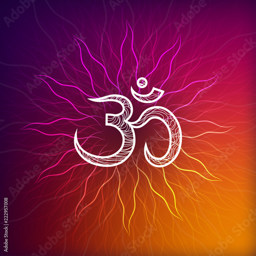 Ancient Indian sacral mantra aum sign with patterns