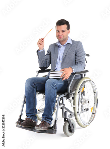 Male teacher in wheelchair ...
