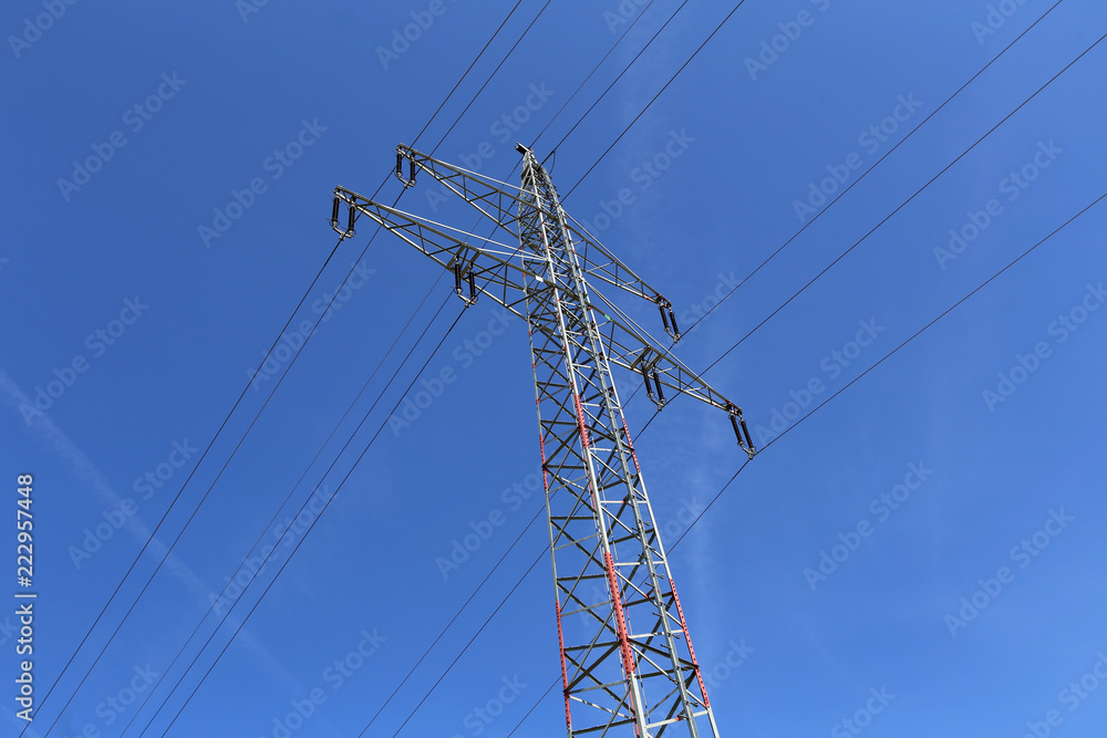 Transmission line on background of blue sky Transmission line on background of blue sky