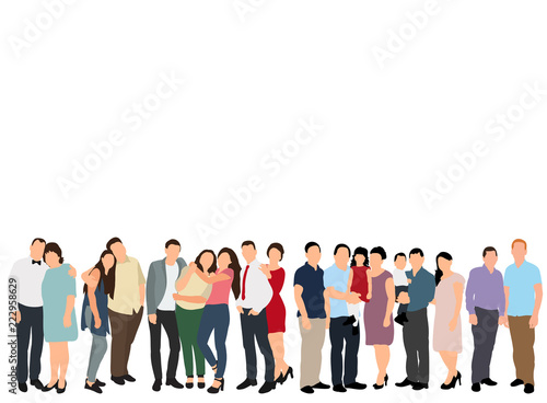 isolated, silhouette of a crowd of people, flat style
